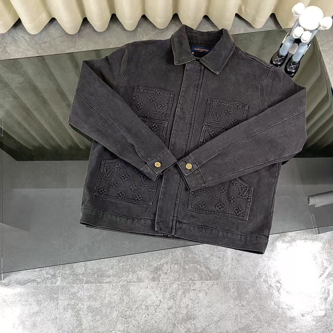 Pocket printed embossed denim jacket jacket, denim suit