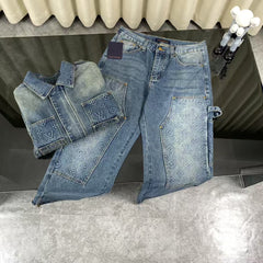 Pocket printed embossed denim jacket jacket, denim suit