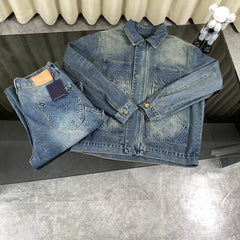 Pocket printed embossed denim jacket jacket, denim suit