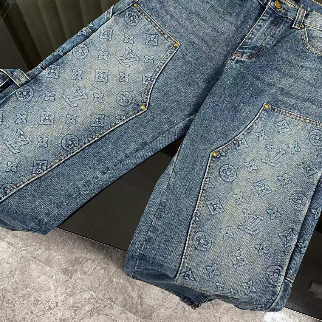 Pocket printed embossed denim jacket jacket, denim suit
