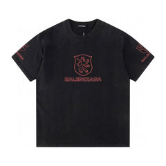 Retro washed and distressed craft short sleeved T-shirt
