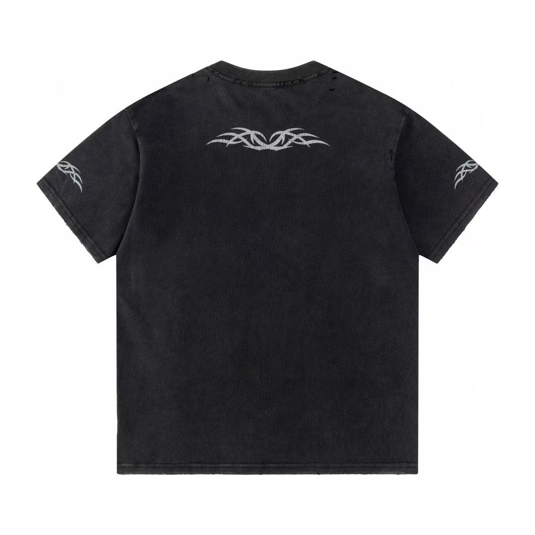 Retro washed and distressed craft short sleeved T-shirt