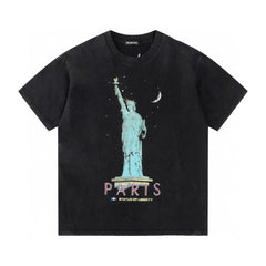 Retro washed and distressed craft short sleeved T-shirt