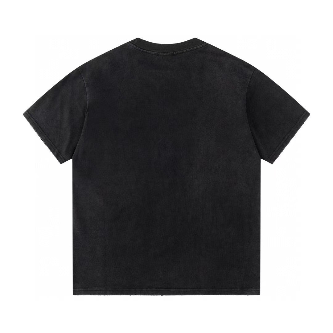 Retro washed and distressed craft short sleeved T-shirt