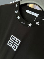 Five pointed star embroidered couple casual short sleeved T-shirt