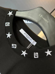 Five pointed star embroidered couple casual short sleeved T-shirt