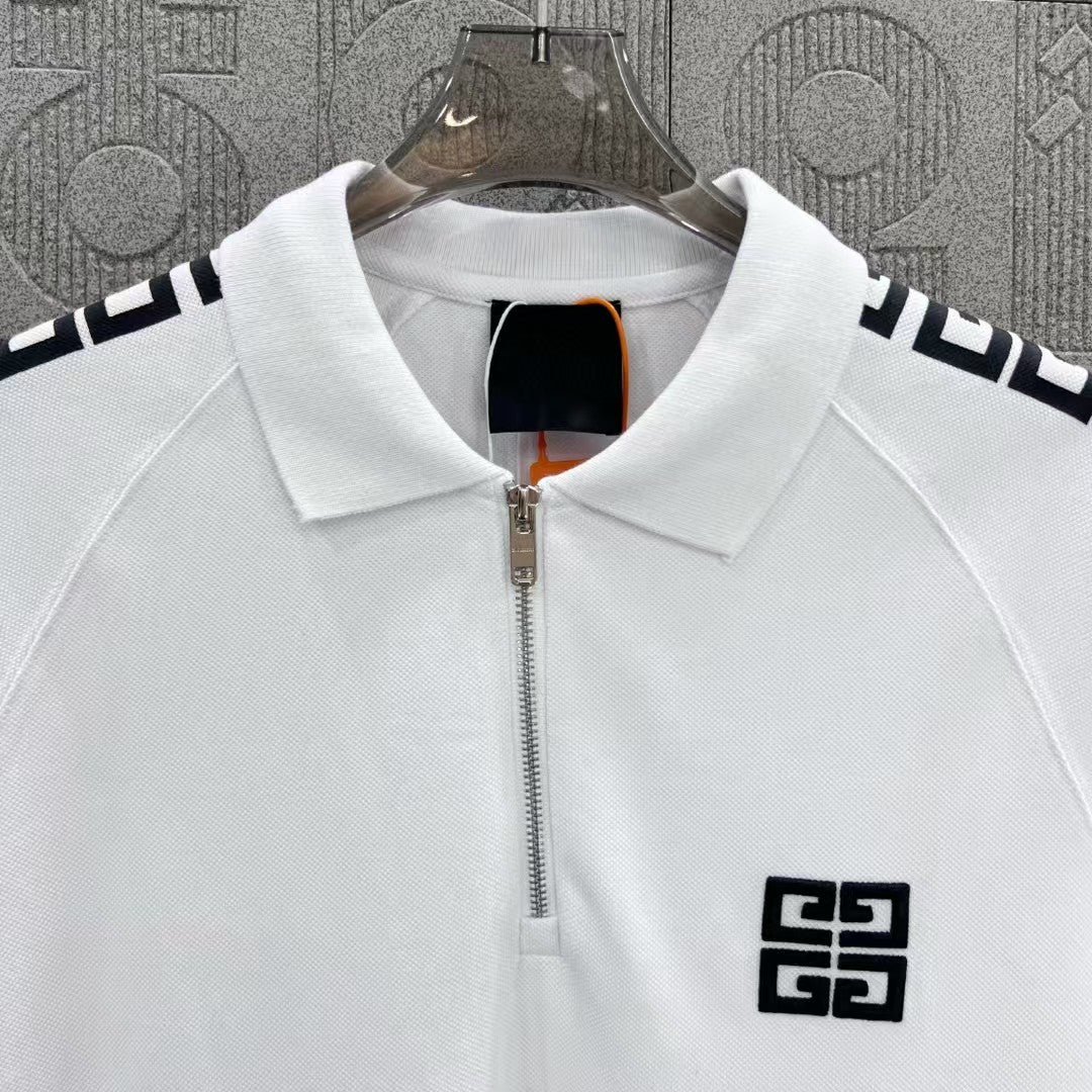 zipper ➕ Embroidered letter logo printed polo shirt