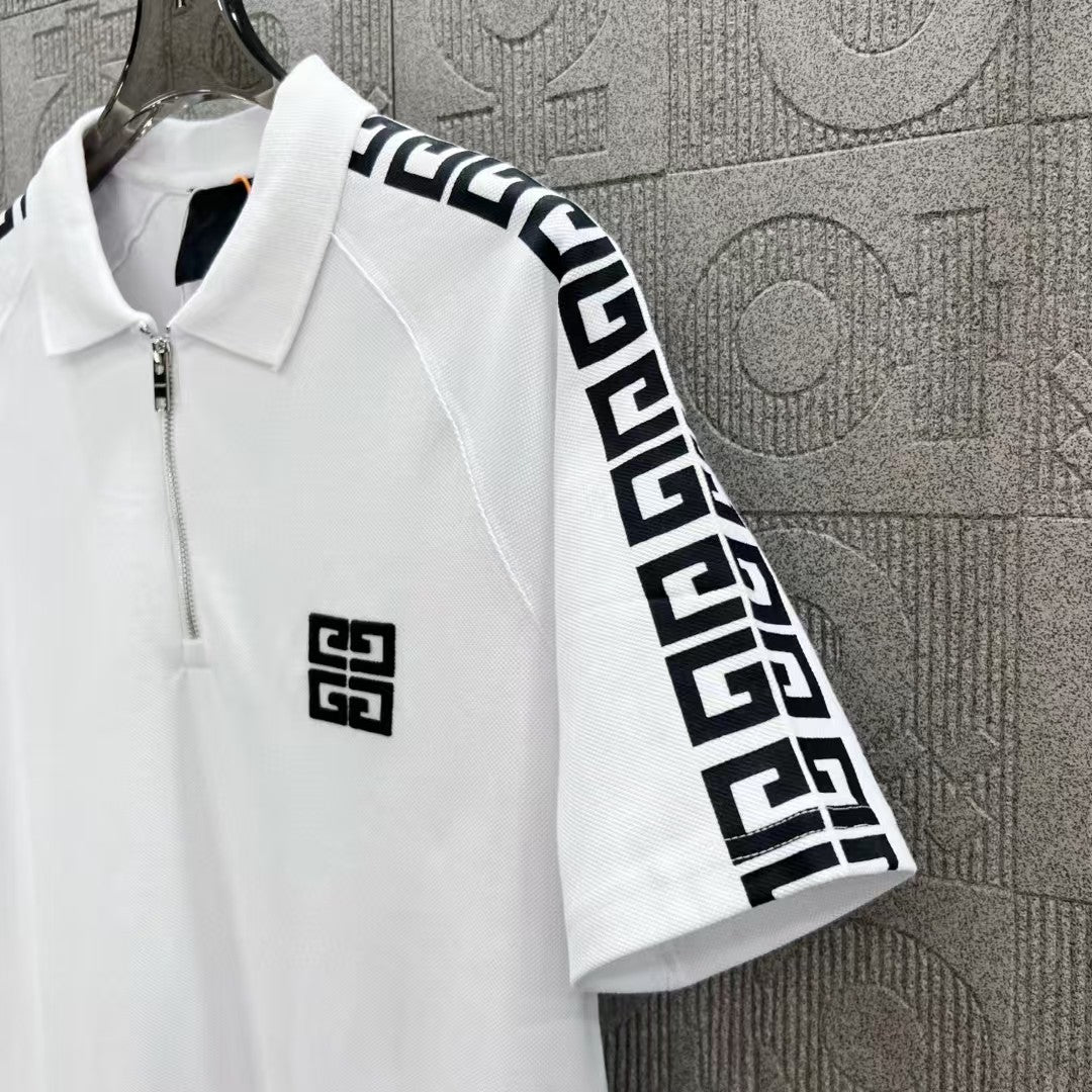 zipper ➕ Embroidered letter logo printed polo shirt