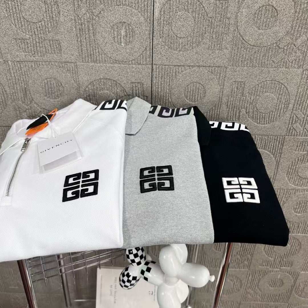zipper ➕ Embroidered letter logo printed polo shirt