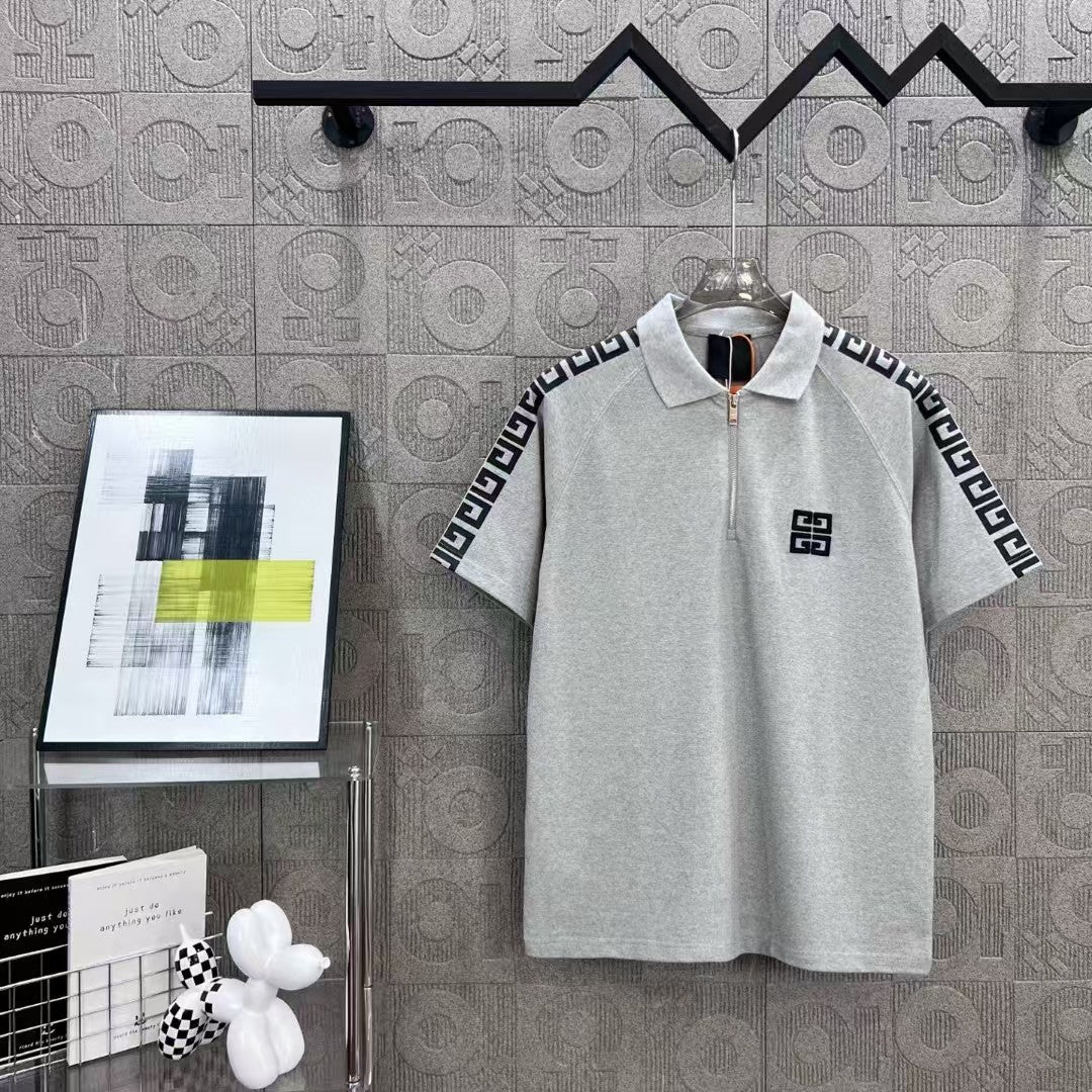 zipper ➕ Embroidered letter logo printed polo shirt