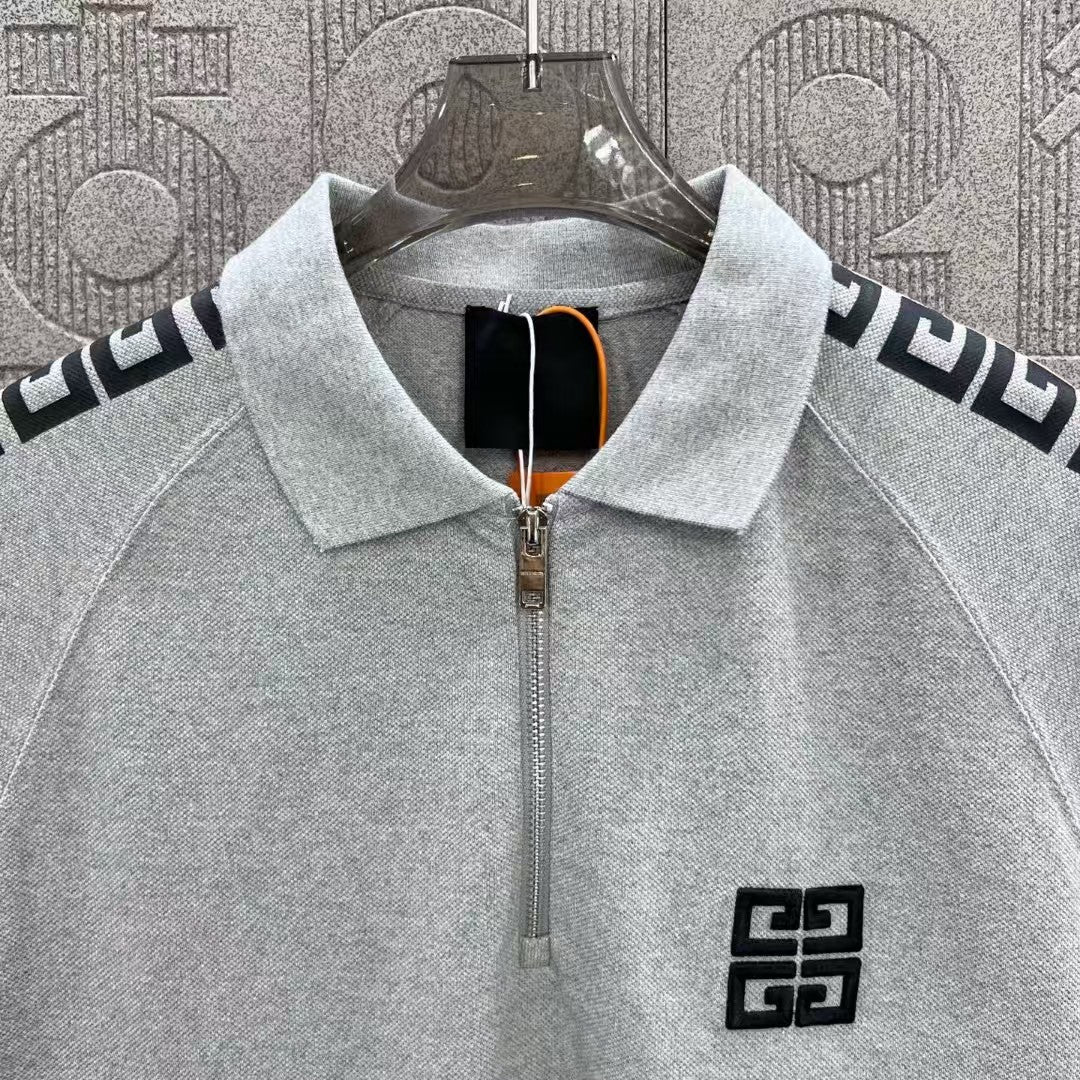 zipper ➕ Embroidered letter logo printed polo shirt
