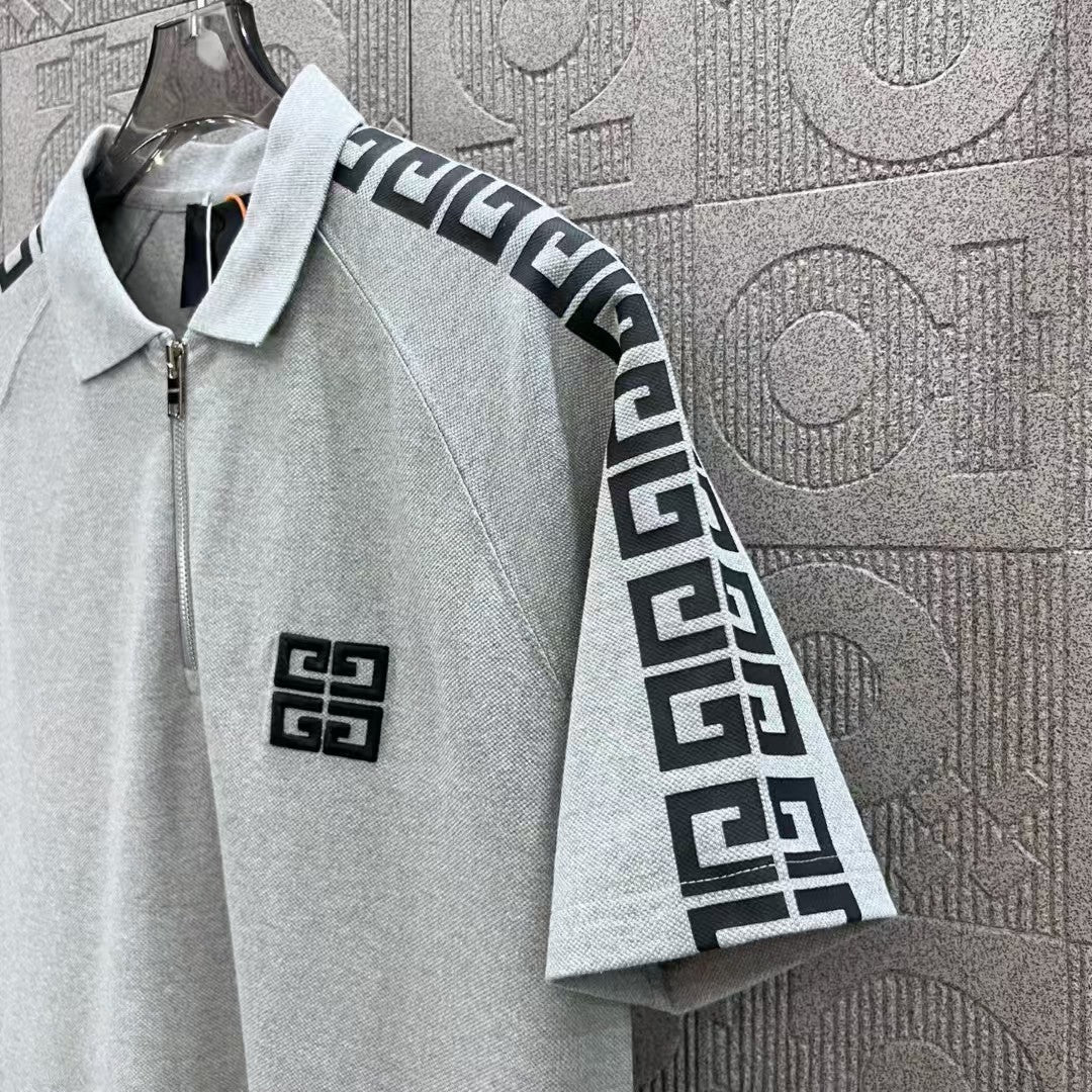 zipper ➕ Embroidered letter logo printed polo shirt