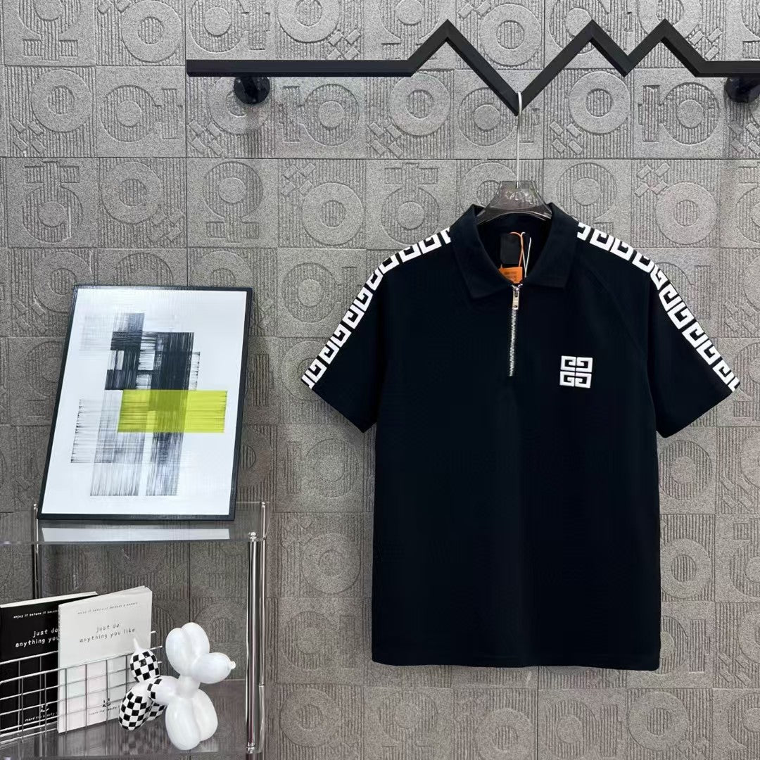 zipper ➕ Embroidered letter logo printed polo shirt