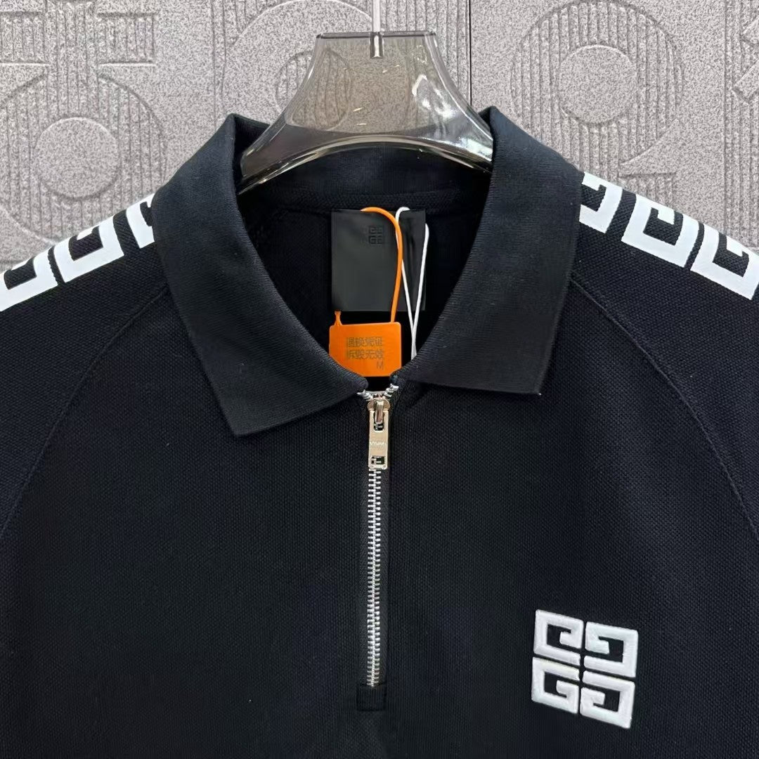 zipper ➕ Embroidered letter logo printed polo shirt