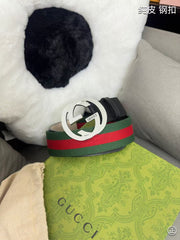 Red and green fabric spliced calf leather men's belt