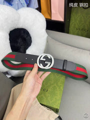 Red and green fabric spliced calf leather men's belt