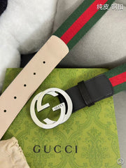 Red and green fabric spliced calf leather men's belt