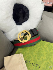 Red and green fabric spliced calf leather men's belt