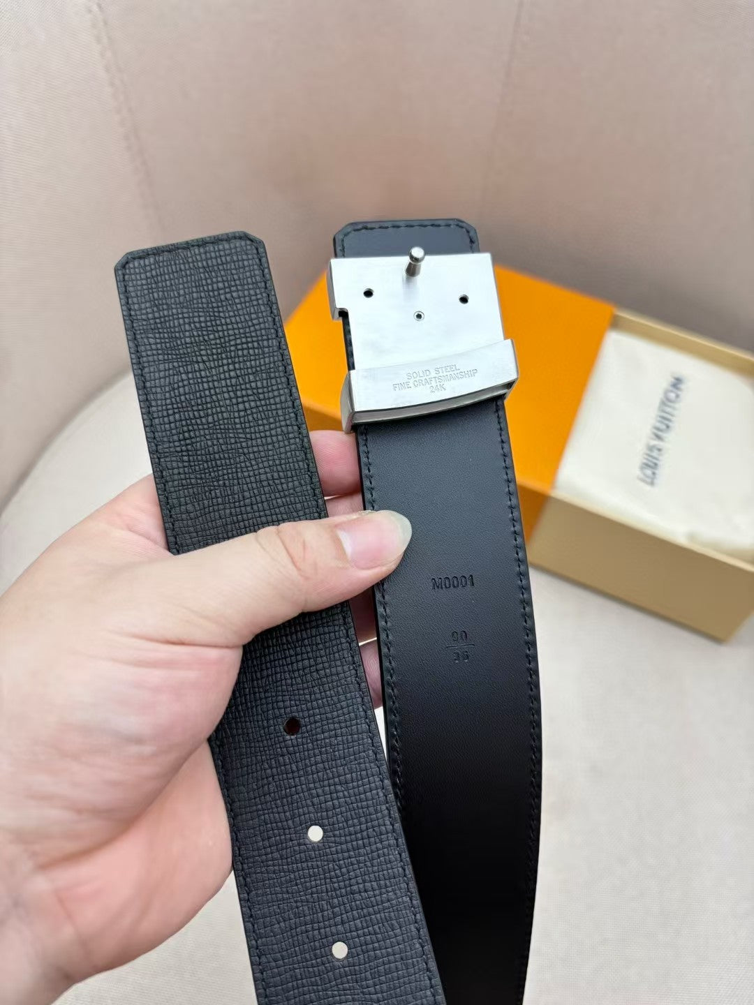 Double sided top layer cowhide men's belt