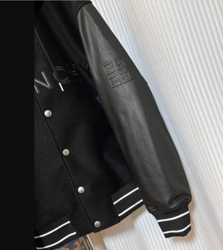 Classic patchwork leather hooded baseball jacket