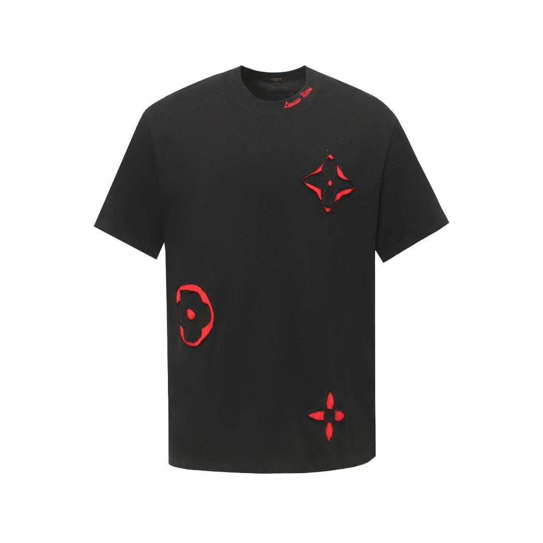Spring and summer new style color blocking cloth hand cut edge embroidery craft short sleeved T-shirt
