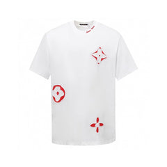 Spring and summer new style color blocking cloth hand cut edge embroidery craft short sleeved T-shirt