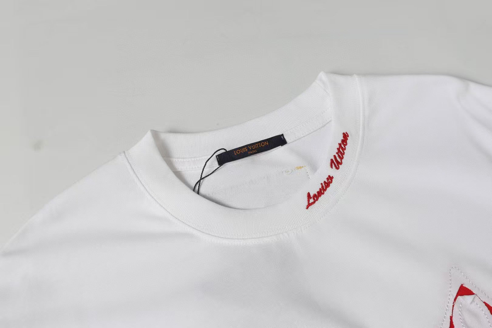 Spring and summer new style color blocking cloth hand cut edge embroidery craft short sleeved T-shirt