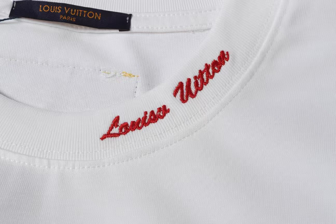 Spring and summer new style color blocking cloth hand cut edge embroidery craft short sleeved T-shirt