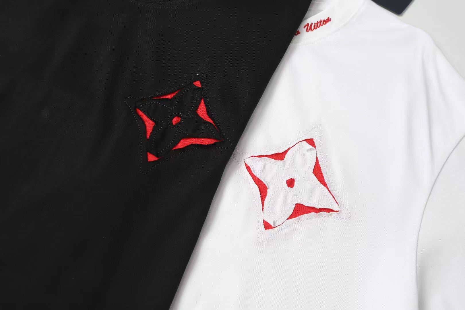 Spring and summer new style color blocking cloth hand cut edge embroidery craft short sleeved T-shirt