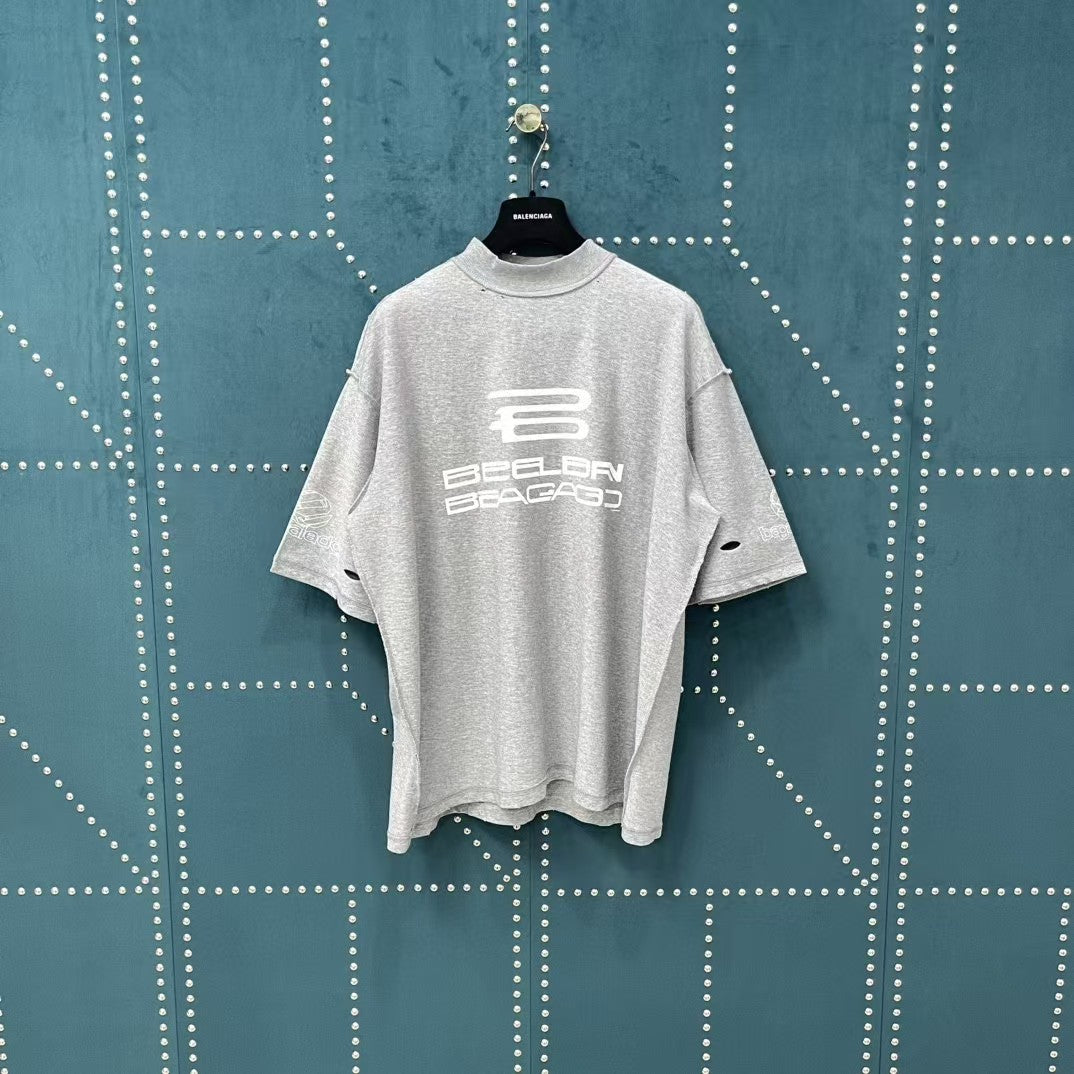 Men's washed hole short sleeved T-shirt
