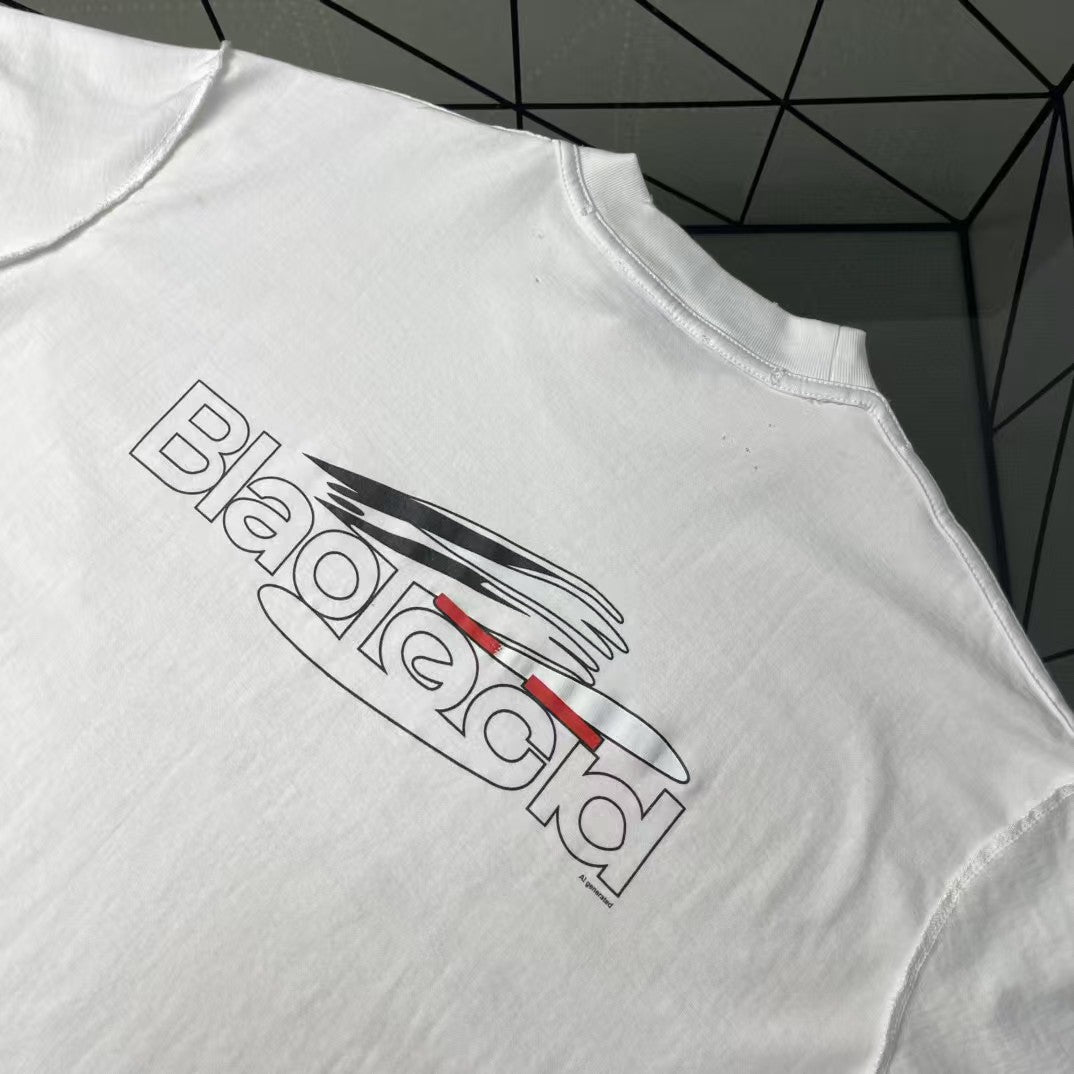 Men's washed hole short sleeved T-shirt