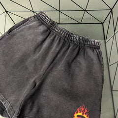 Flame fried snowflake washed ripped shorts