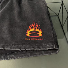Flame fried snowflake washed ripped shorts