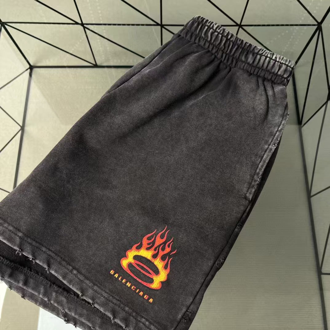 Flame fried snowflake washed ripped shorts