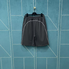 Embroidered white striped patchwork shorts