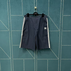 Embroidered three bar navy blue workwear shorts