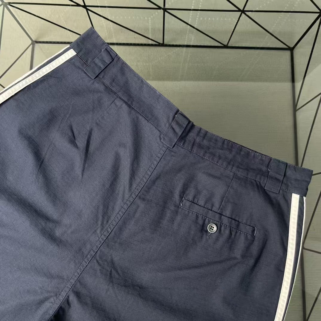 Embroidered three bar navy blue workwear shorts