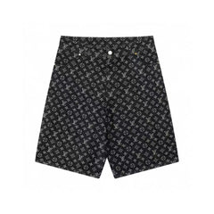 Full print pearl buckle vintage denim shorts