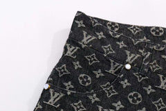 Full print pearl buckle vintage denim shorts