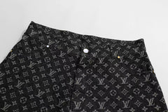 Full print pearl buckle vintage denim shorts