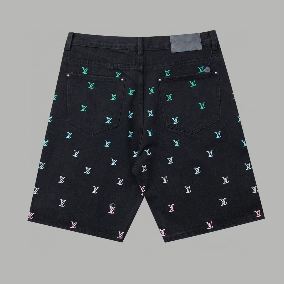 Spring and summer new heavy-duty embroidered denim shorts