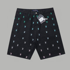 Spring and summer new heavy-duty embroidered denim shorts