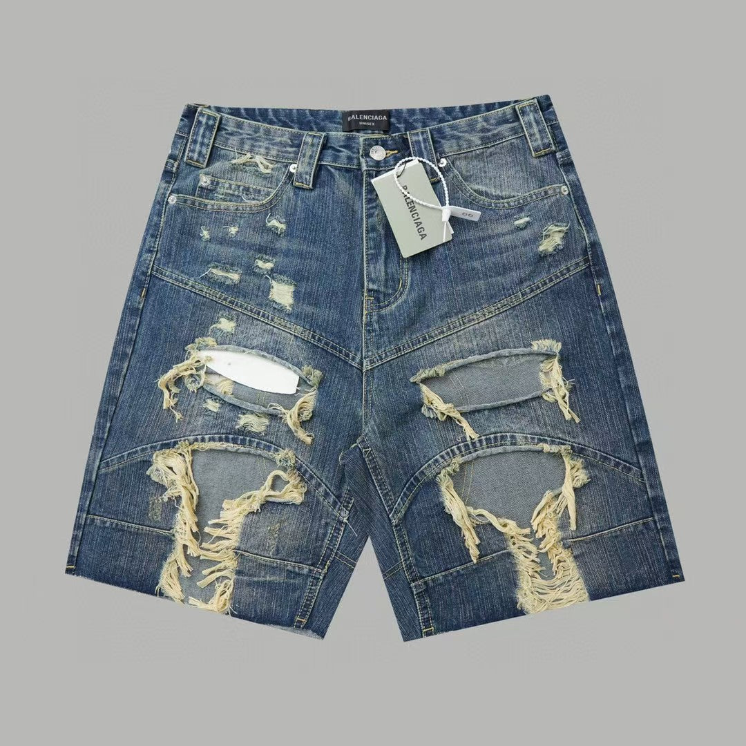 Wear and tear hole loose fit denim shorts