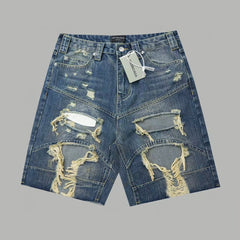 Wear and tear hole loose fit denim shorts