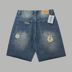 Wear and tear hole loose fit denim shorts