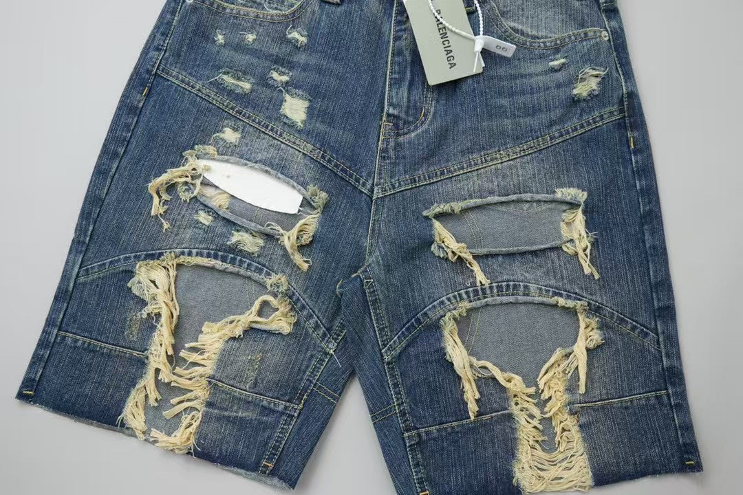 Wear and tear hole loose fit denim shorts