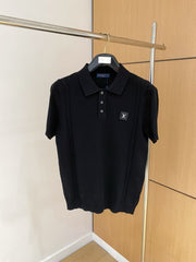 Men's simple and versatile knitted lapel short sleeved T-shirt
