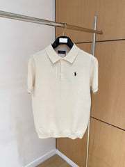 Men's simple and versatile knitted lapel short sleeved T-shirt