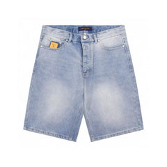Embroidered denim shorts with back pocket