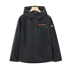 Red label laminated and triangle logo hooded down jacket